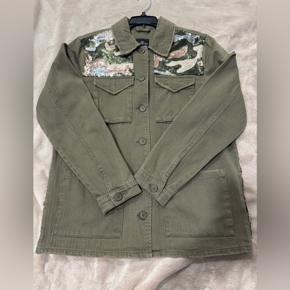 one 5 one Olive Green Sequin Accent Jacket like new